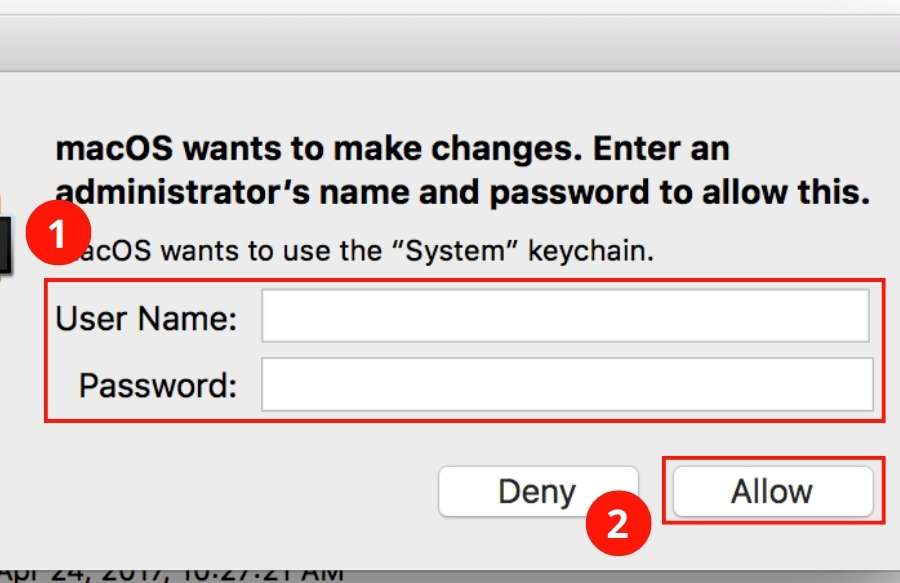 Nhập tên và mật khẩu Macbook
