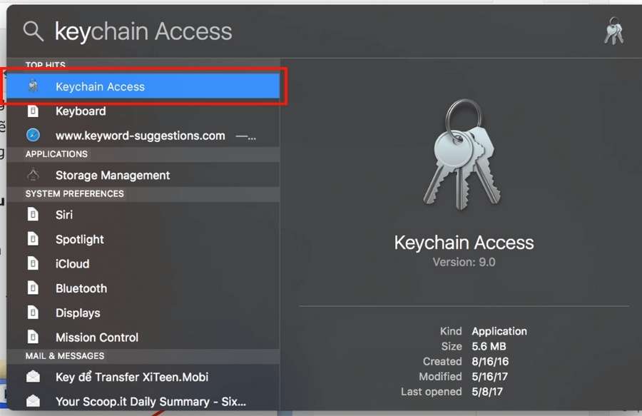 Mở Keychain Access trên máy tính